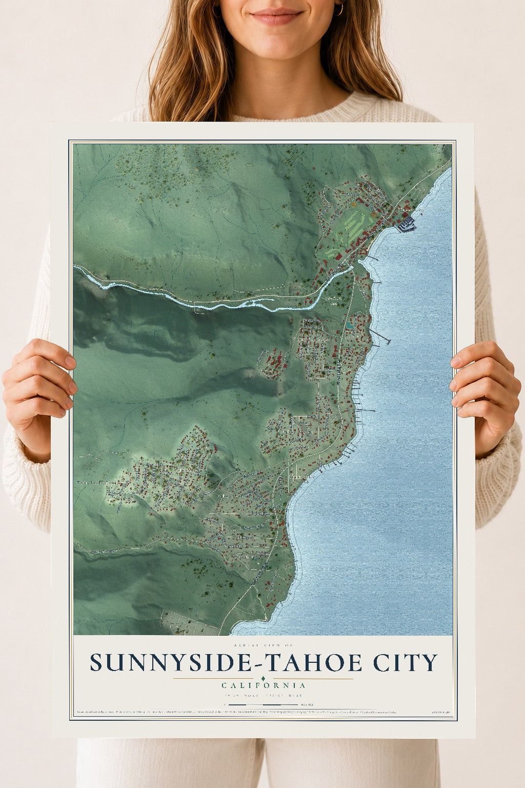 Map of Sunnyside-Tahoe City, California, 18 x 24 inch unframed archival matte print