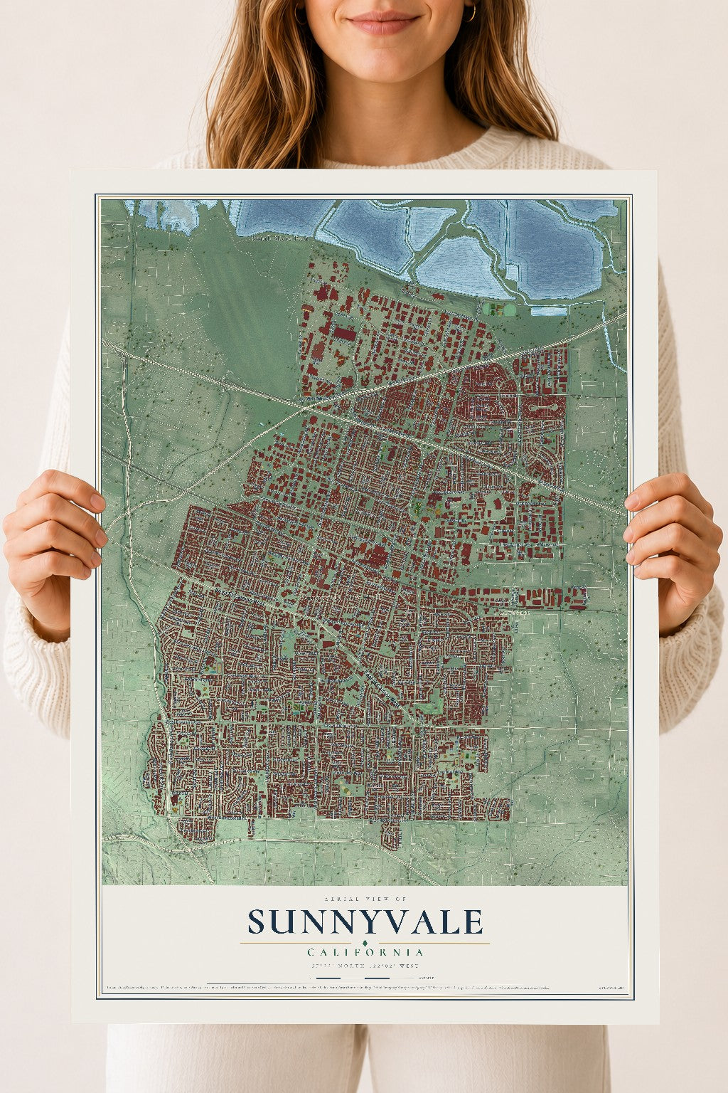 Map of Sunnyvale, California, 18 x 24 inch unframed archival matte print