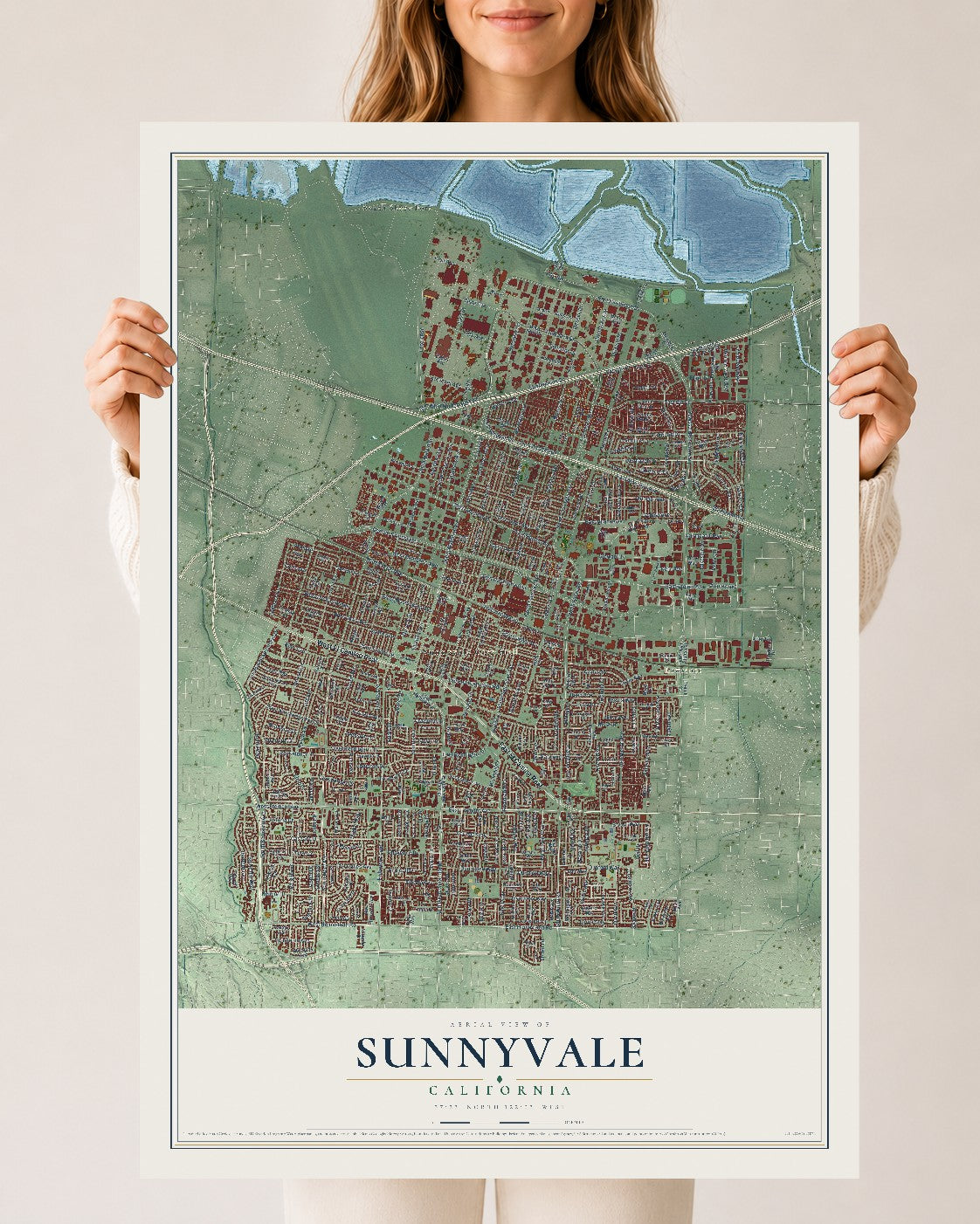 Map of Sunnyvale, California, 24 x 36 inch unframed archival matte print