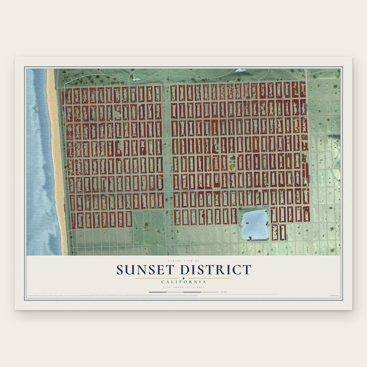 Sunset District, California map print, the full design
