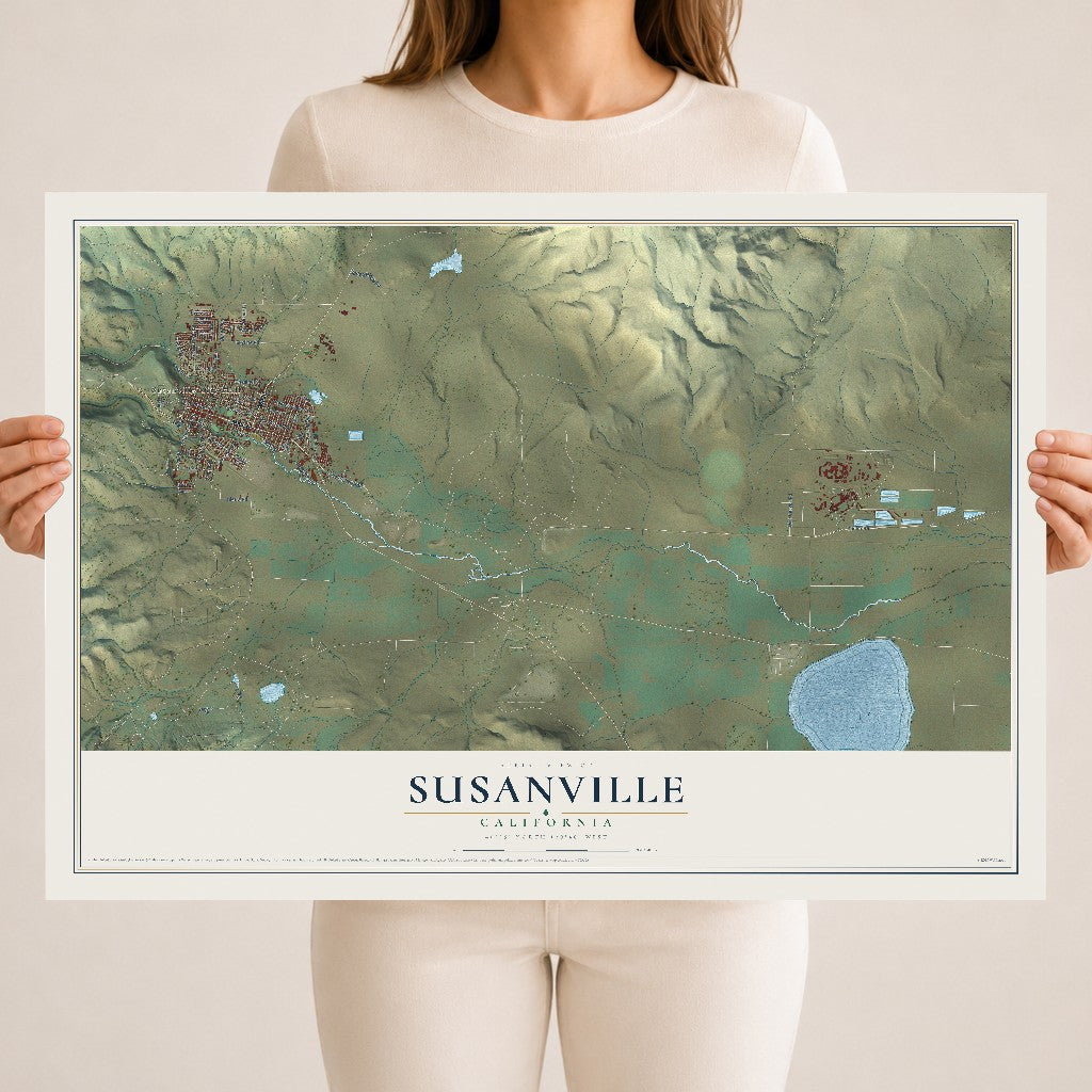 Map of Susanville, California, 18 x 24 inch unframed archival matte print