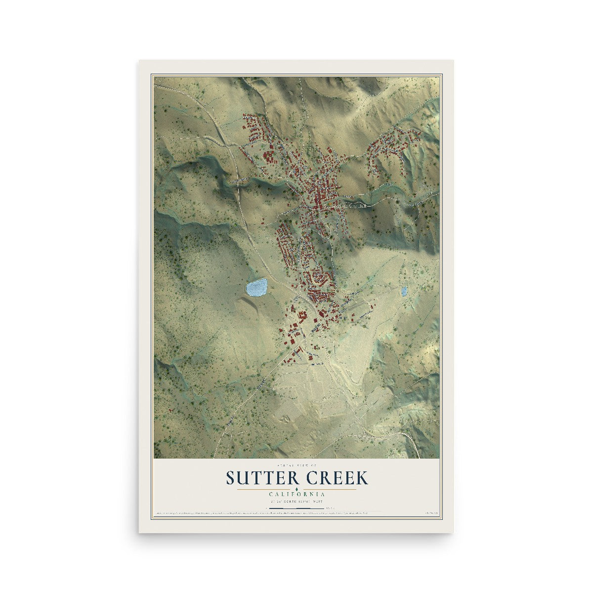 Map of Sutter Creek, California, 12 x 18 inch unframed archival matte print