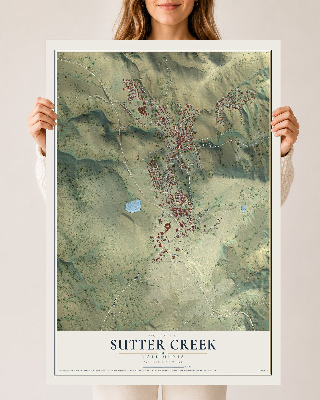Map of Sutter Creek, California, 24 x 36 inch unframed archival matte print