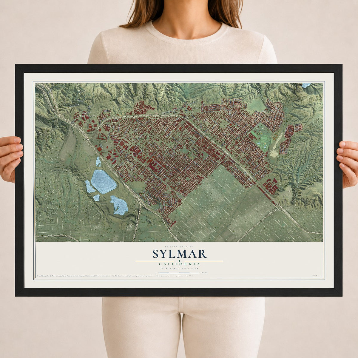 Map of Sylmar, California, 18 x 24 inch print in a black wood frame