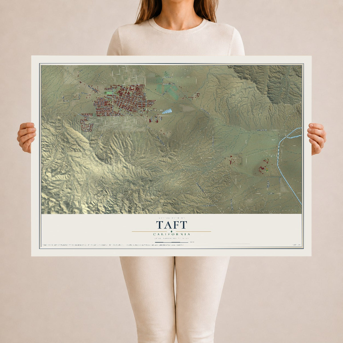 Map of Taft, California, 24 x 36 inch unframed archival matte print