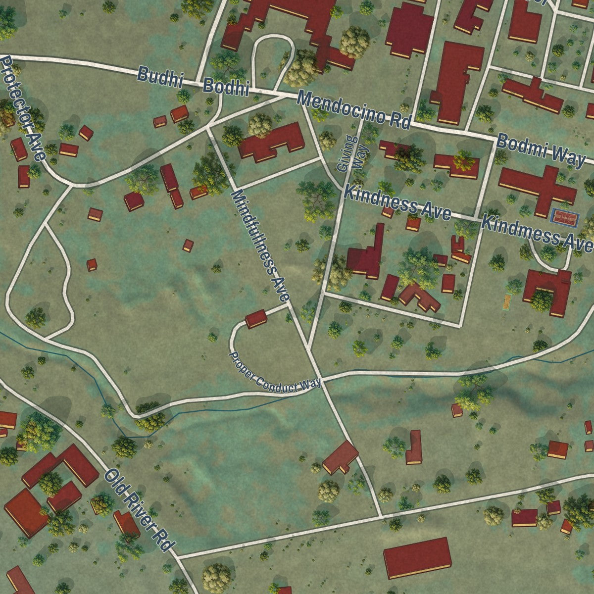 Close-up of the map of Talmage, California print showing street and building detail