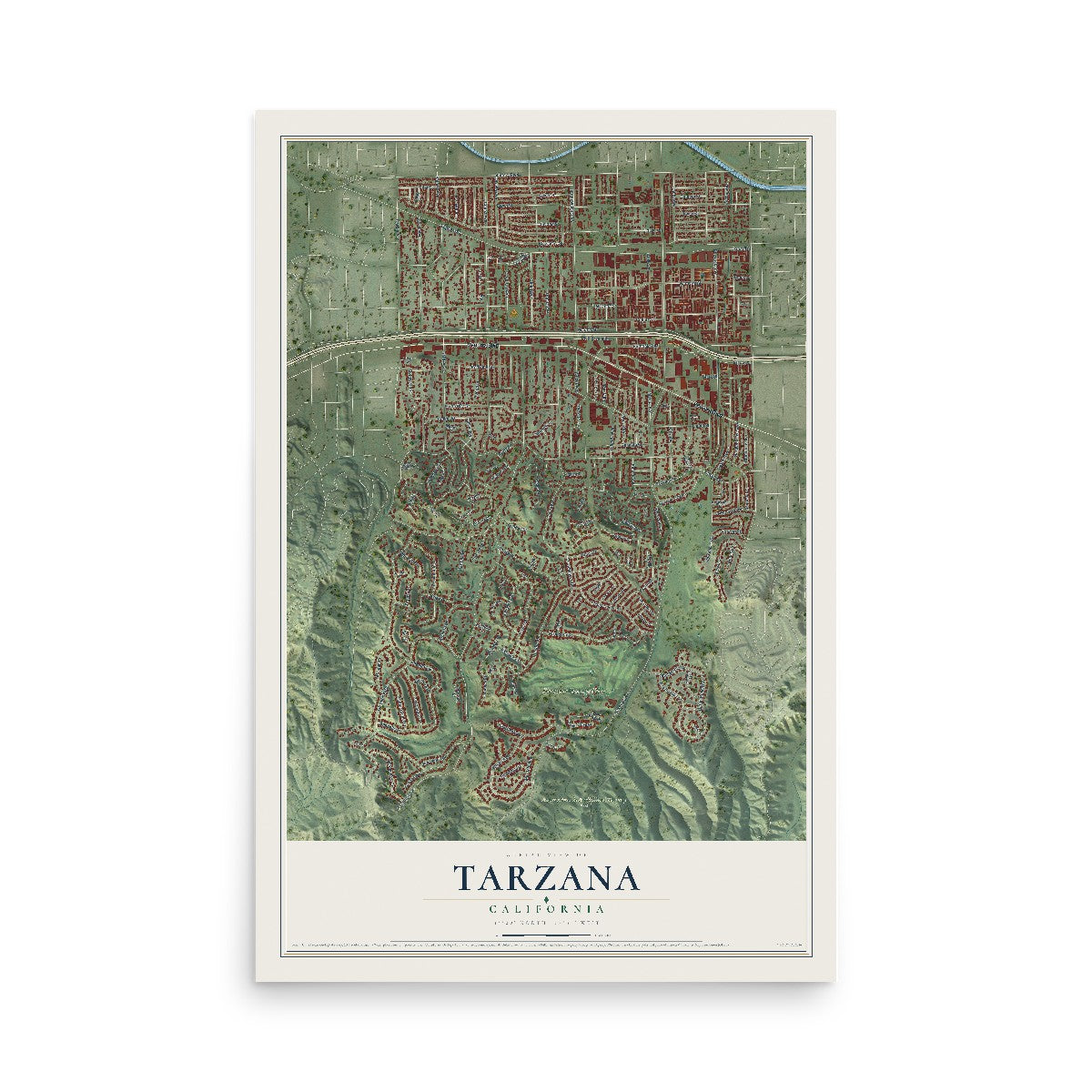Map of Tarzana, California, 12 x 18 inch unframed archival matte print