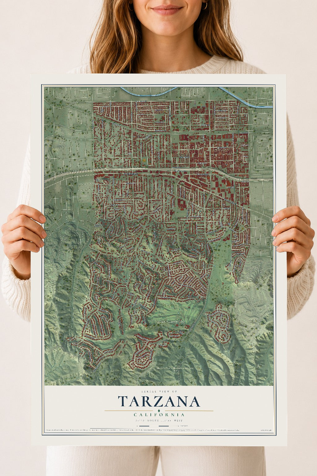 Map of Tarzana, California, 18 x 24 inch unframed archival matte print