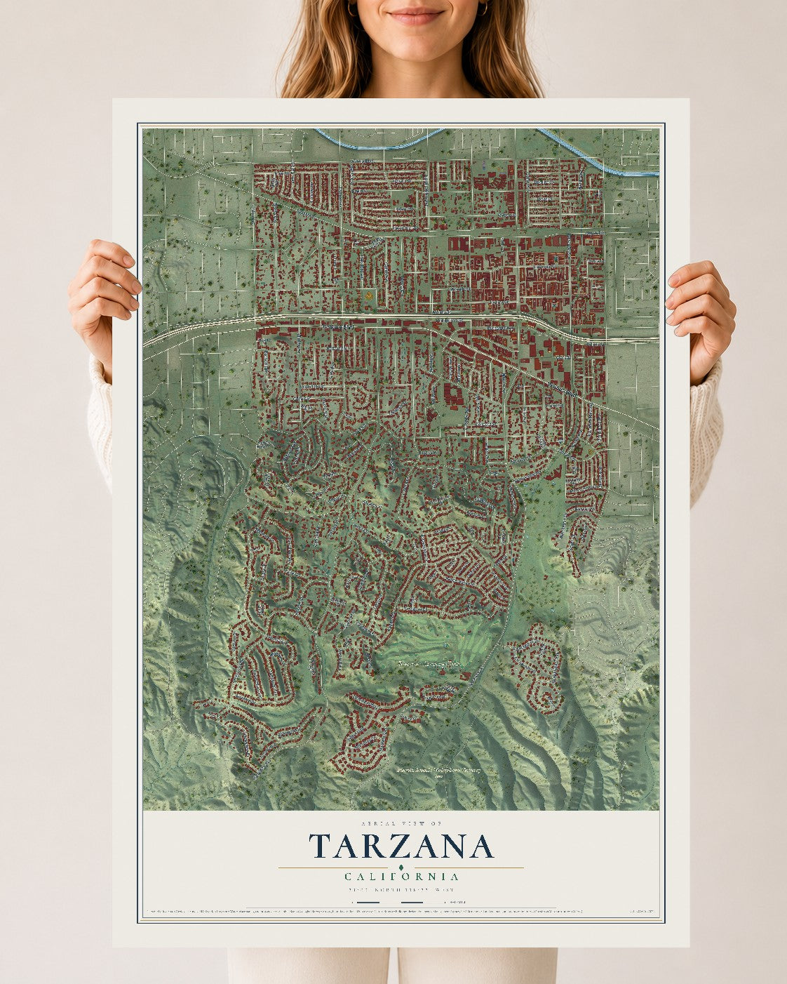 Map of Tarzana, California, 24 x 36 inch unframed archival matte print