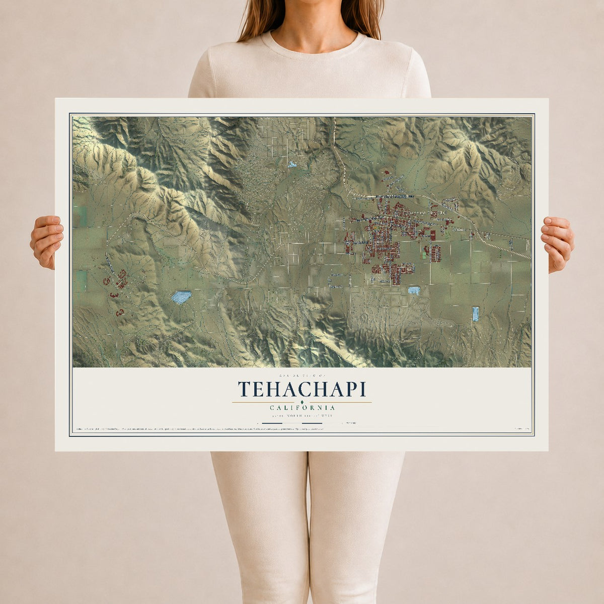 Map of Tehachapi, California, 24 x 36 inch unframed archival matte print
