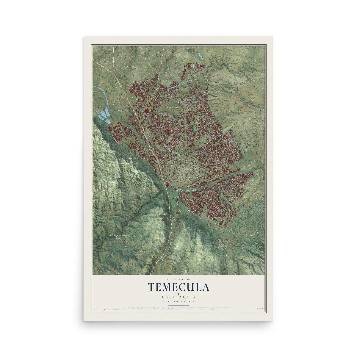 Map of Temecula, California, 12 x 18 inch unframed archival matte print