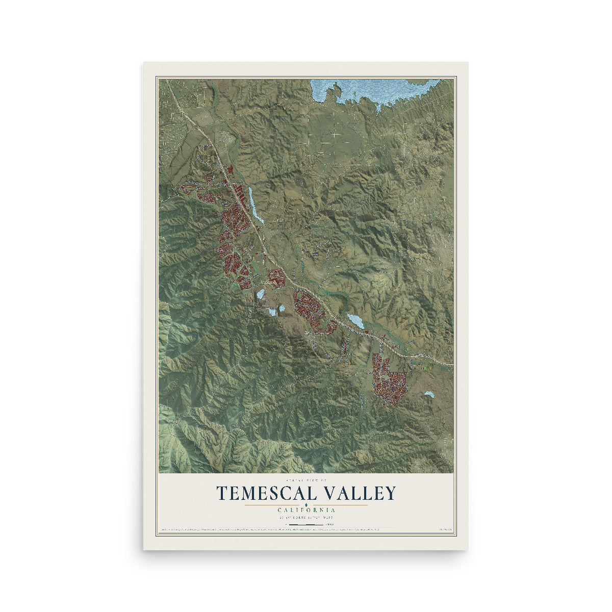 Map of Temescal Valley, California, 12 x 18 inch unframed archival matte print