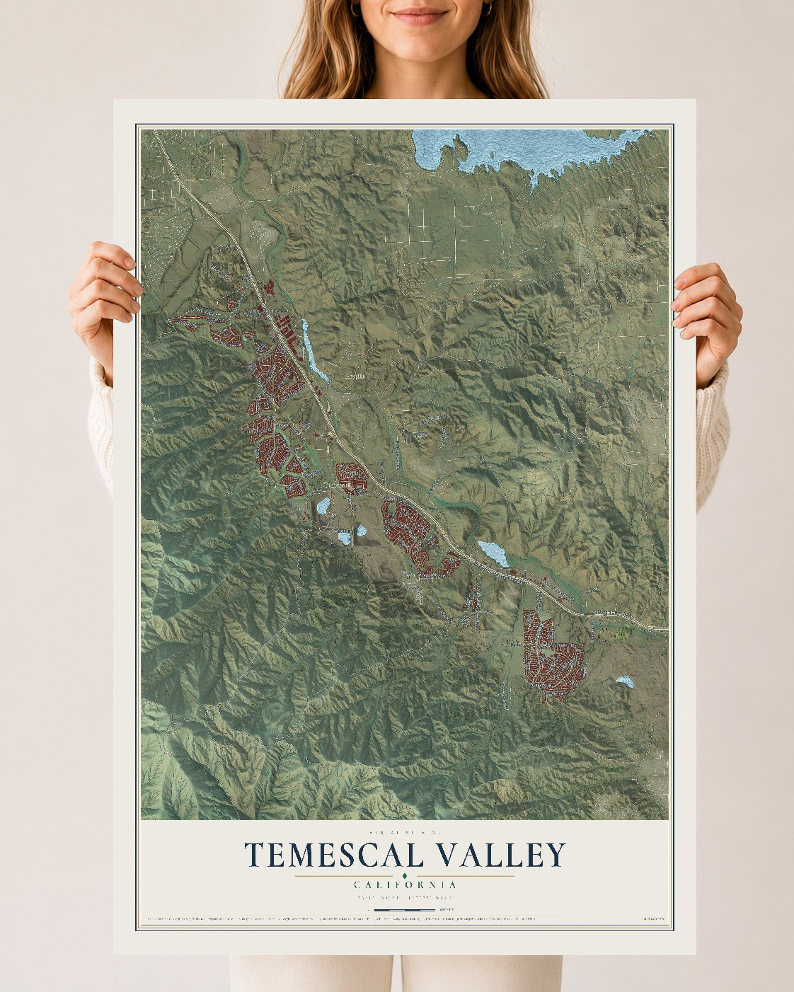 Map of Temescal Valley, California, 24 x 36 inch unframed archival matte print