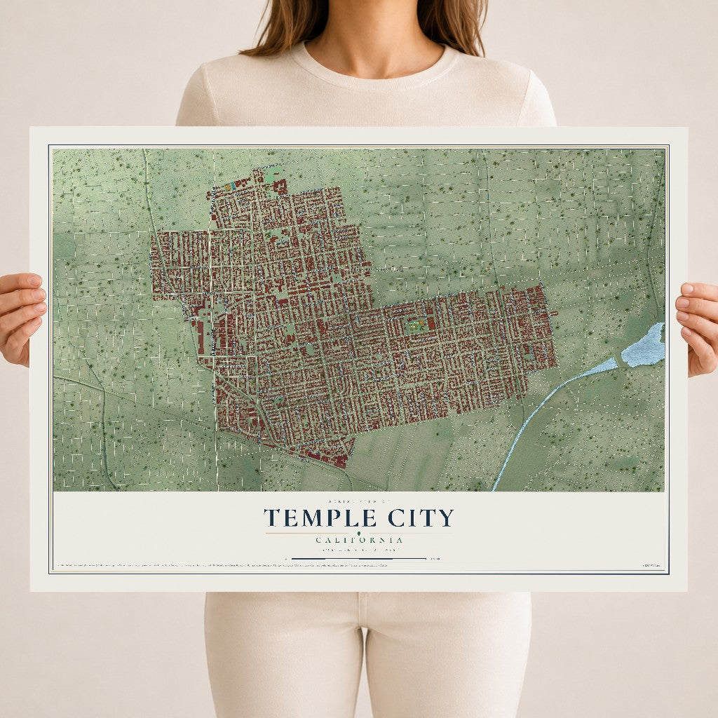 Map of Temple City, California, 18 x 24 inch unframed archival matte print