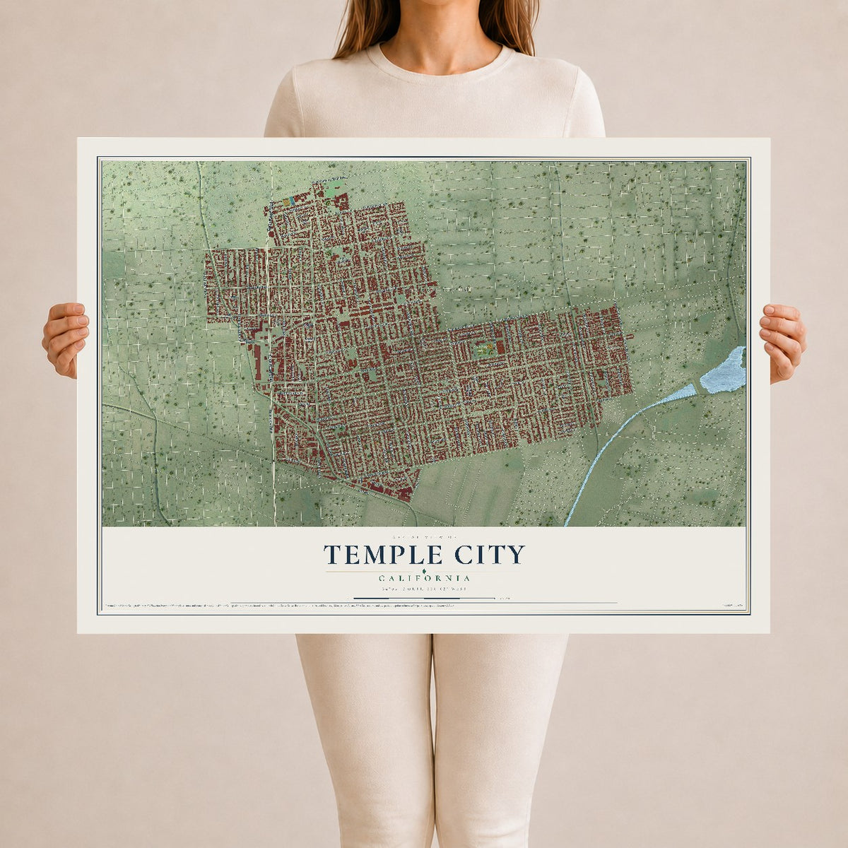 Map of Temple City, California, 24 x 36 inch unframed archival matte print