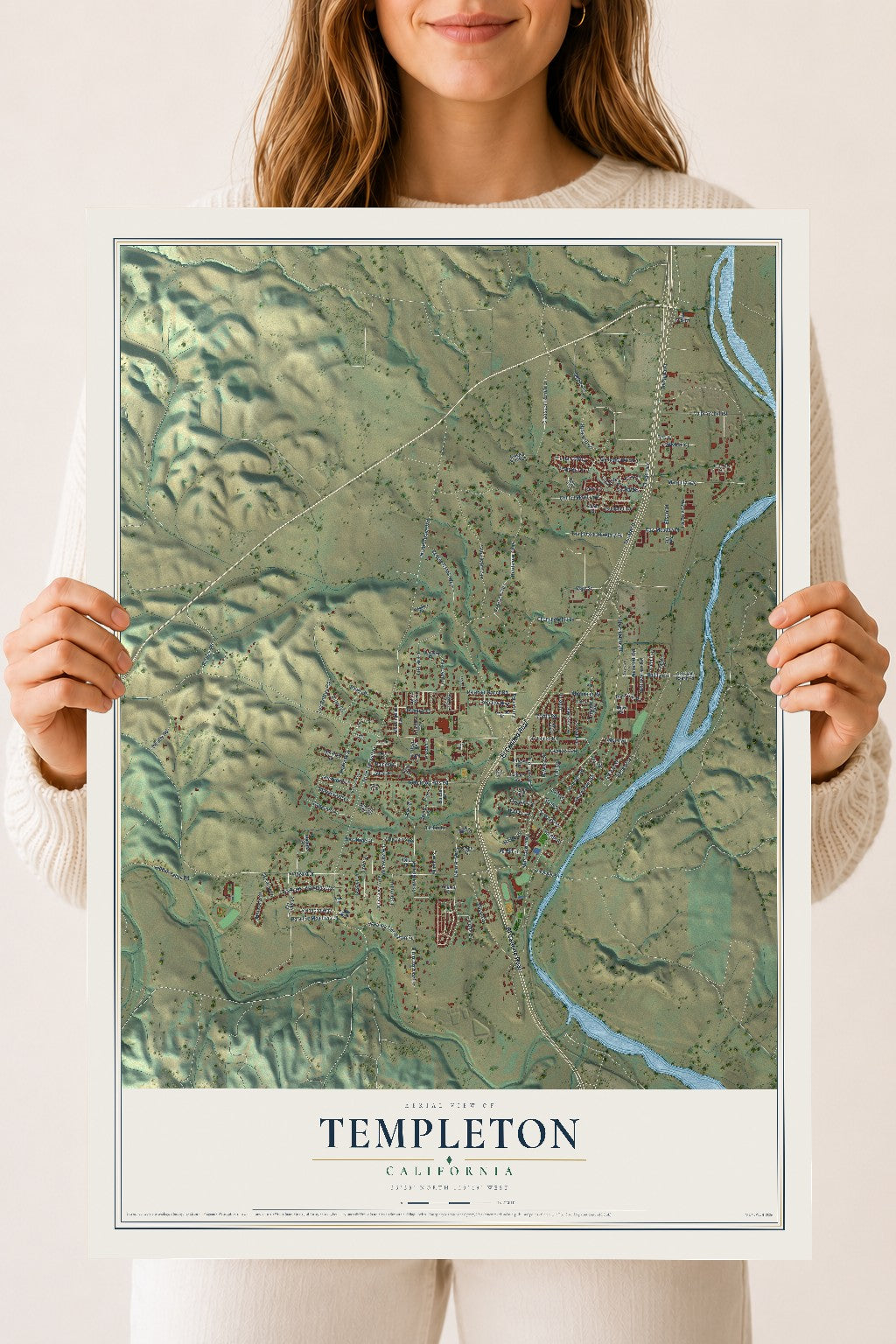 Map of Templeton, California, 18 x 24 inch unframed archival matte print