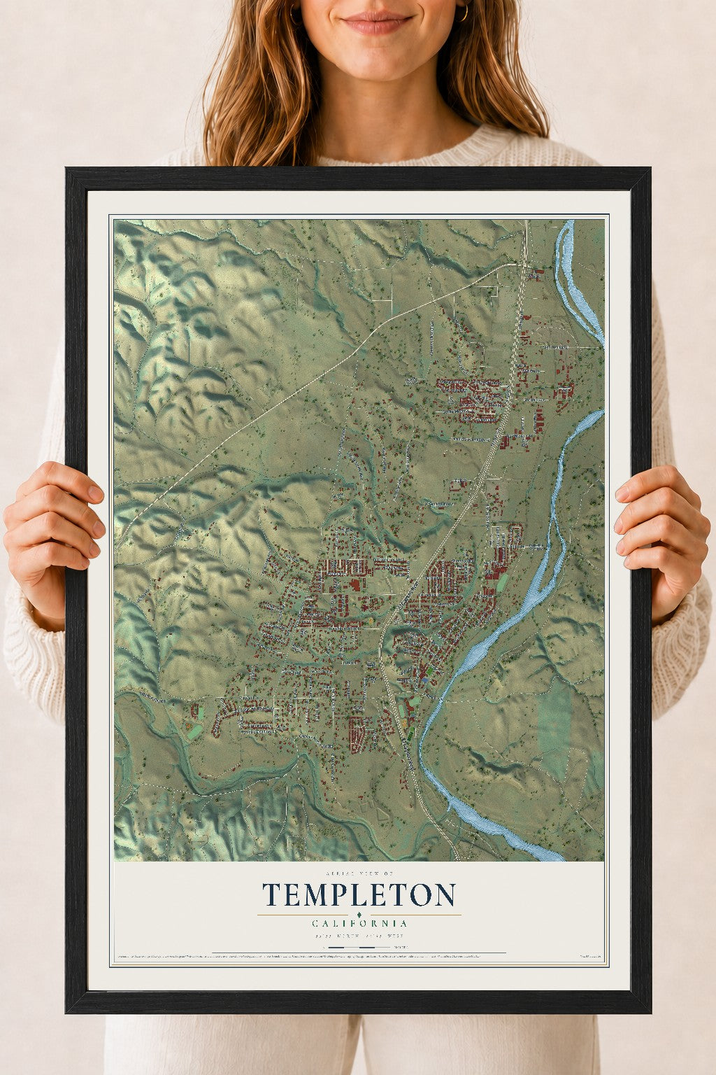 Map of Templeton, California, 18 x 24 inch print in a black wood frame