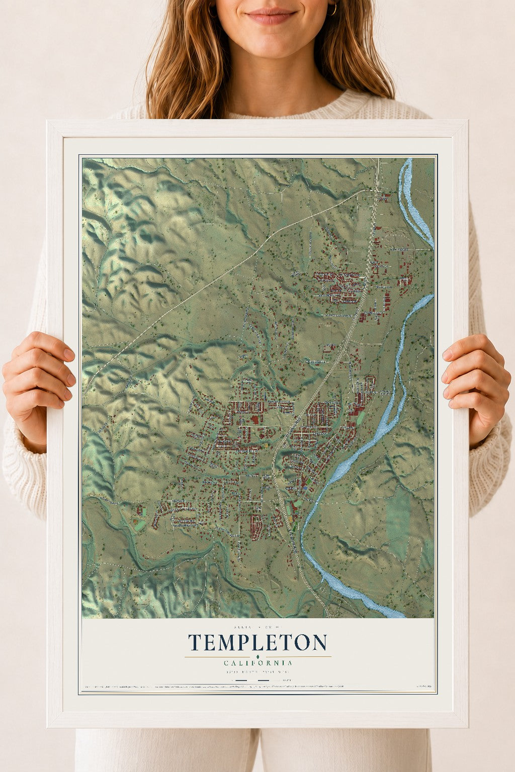 Map of Templeton, California, 18 x 24 inch print in a white wood frame