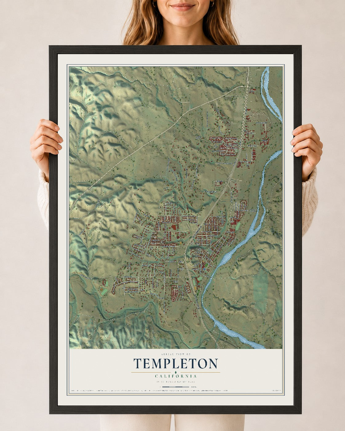 Map of Templeton, California, 24 x 36 inch print in a black wood frame