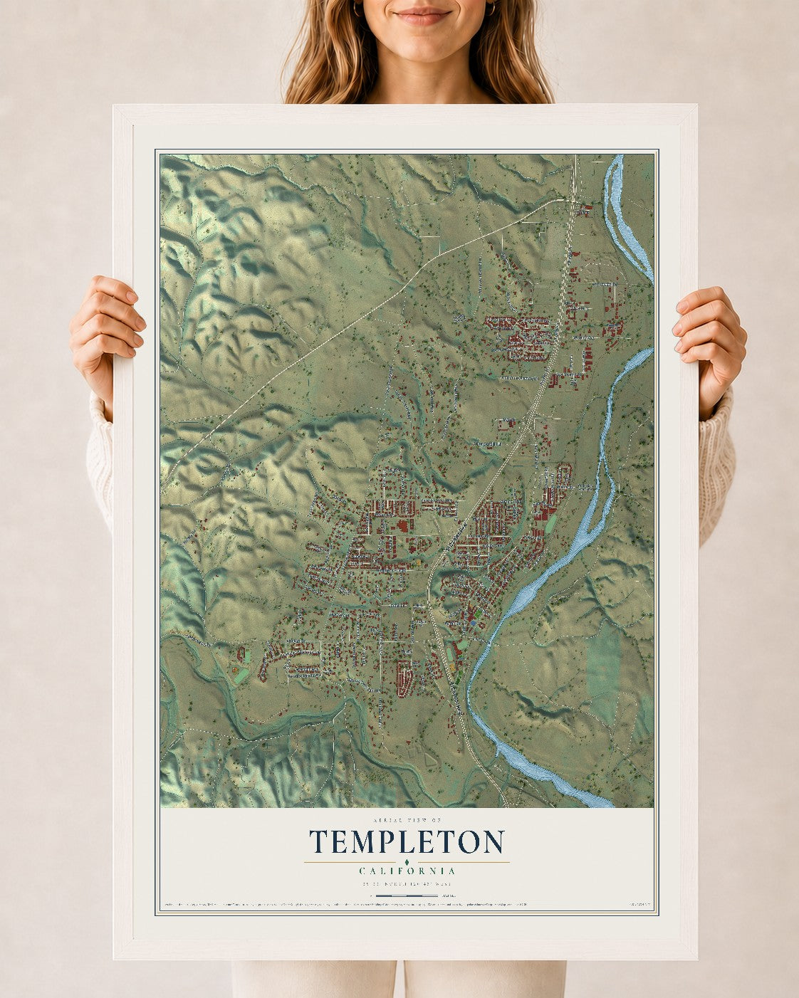 Map of Templeton, California, 24 x 36 inch print in a white wood frame