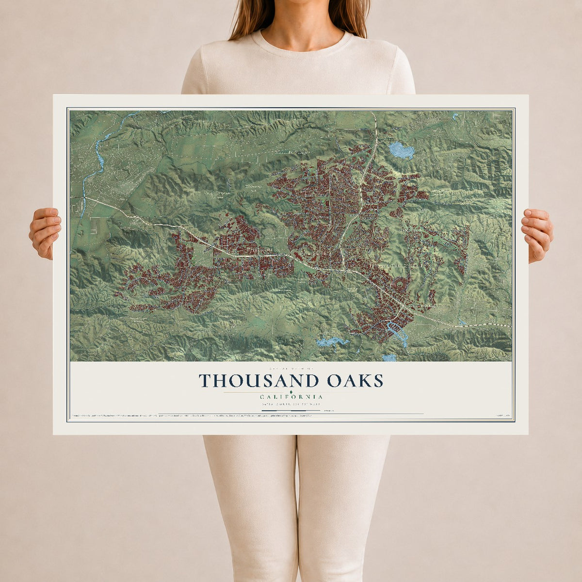 Map of Thousand Oaks, California, 24 x 36 inch unframed archival matte print