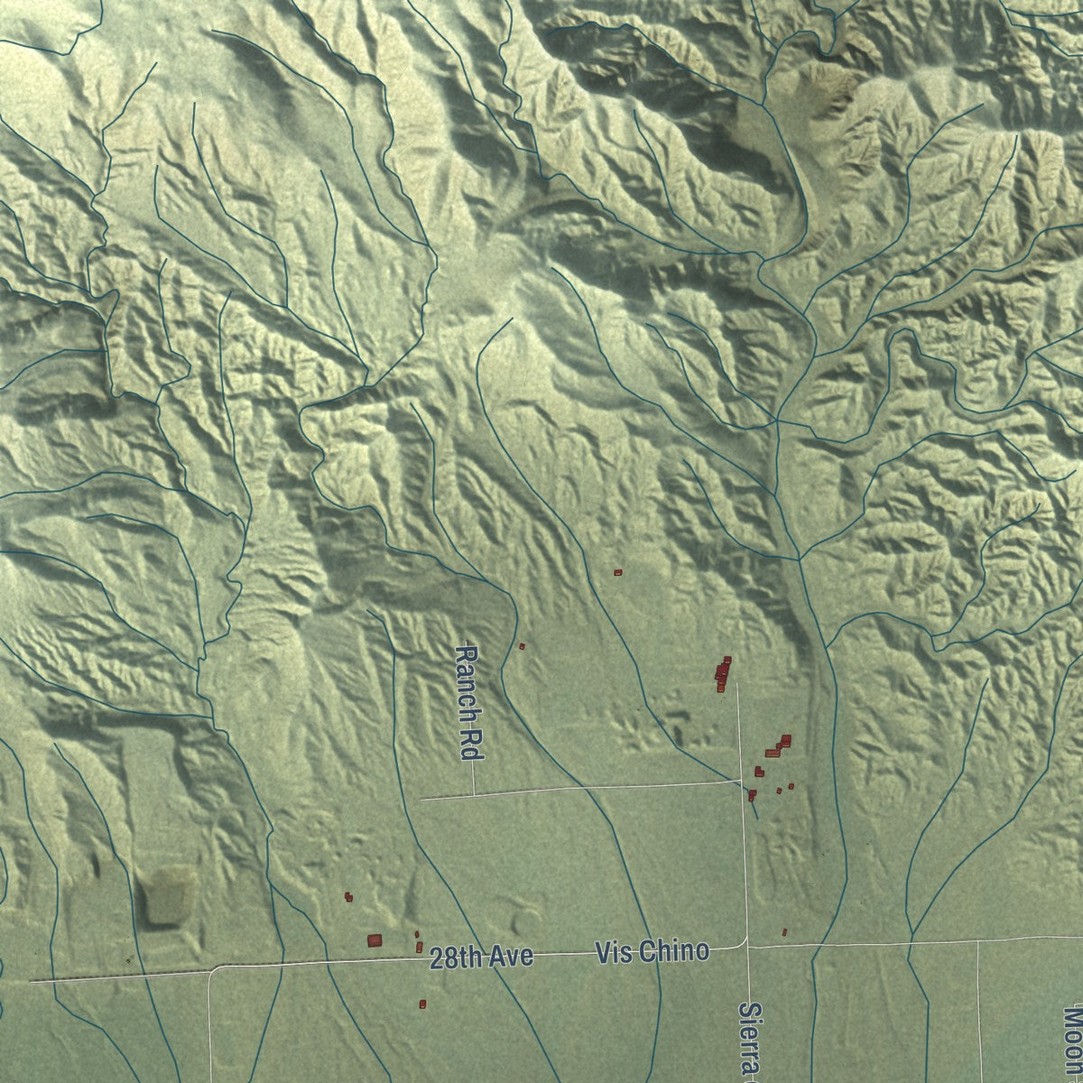 Second close-up of the map of Thousand Palms, California print showing more streets and buildings