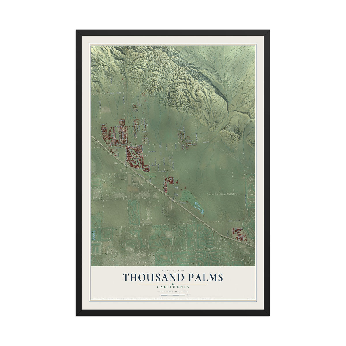 Map of Thousand Palms, California, 12 x 18 inch print in a black wood frame