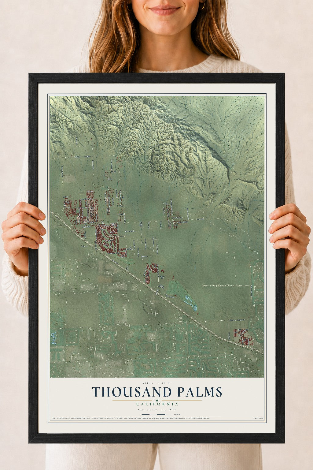 Map of Thousand Palms, California, 18 x 24 inch print in a black wood frame