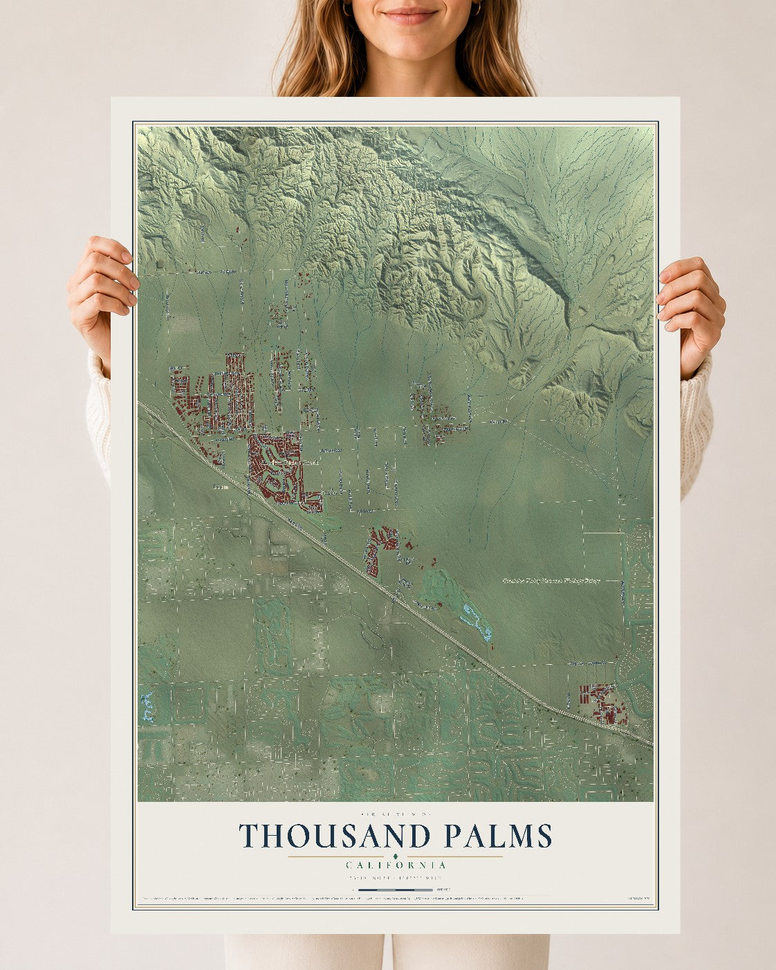 Map of Thousand Palms, California, 24 x 36 inch unframed archival matte print