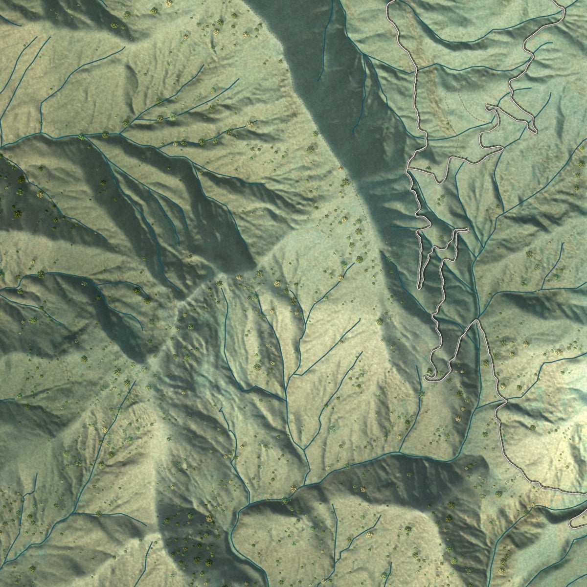 Close-up of the map of Three Rivers, California print showing street and building detail