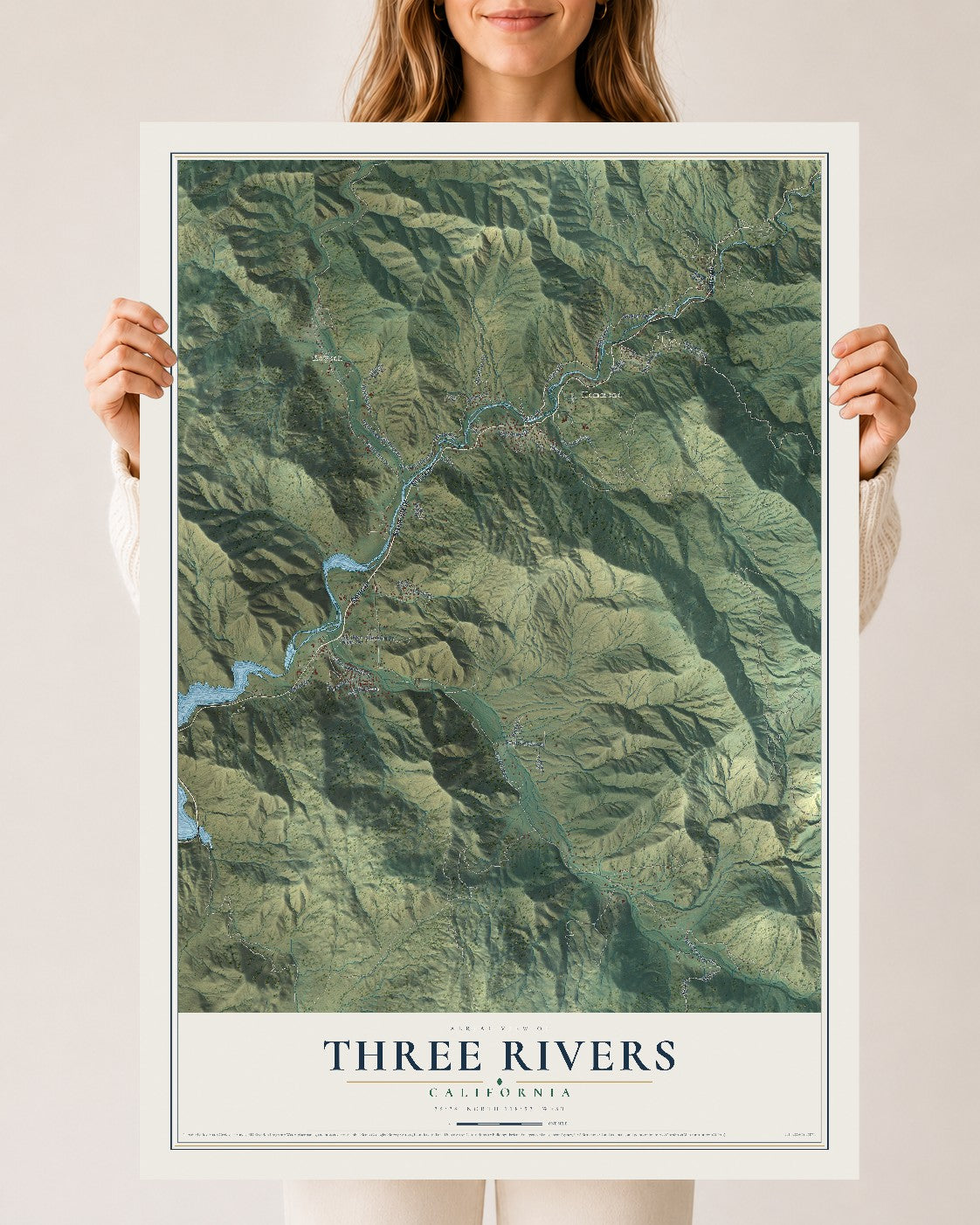 Map of Three Rivers, California, 24 x 36 inch unframed archival matte print