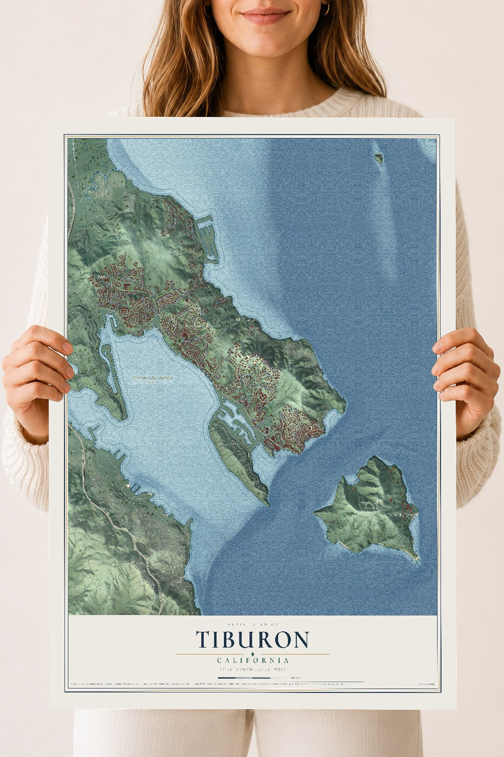 Map of Tiburon, California, 18 x 24 inch unframed archival matte print