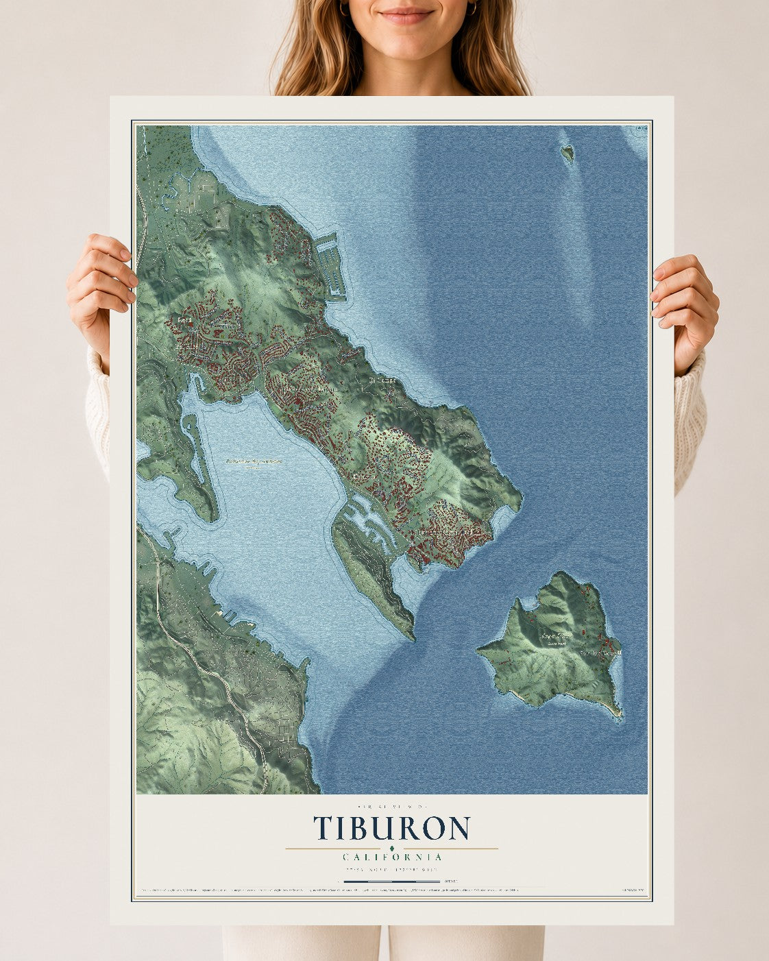 Map of Tiburon, California, 24 x 36 inch unframed archival matte print