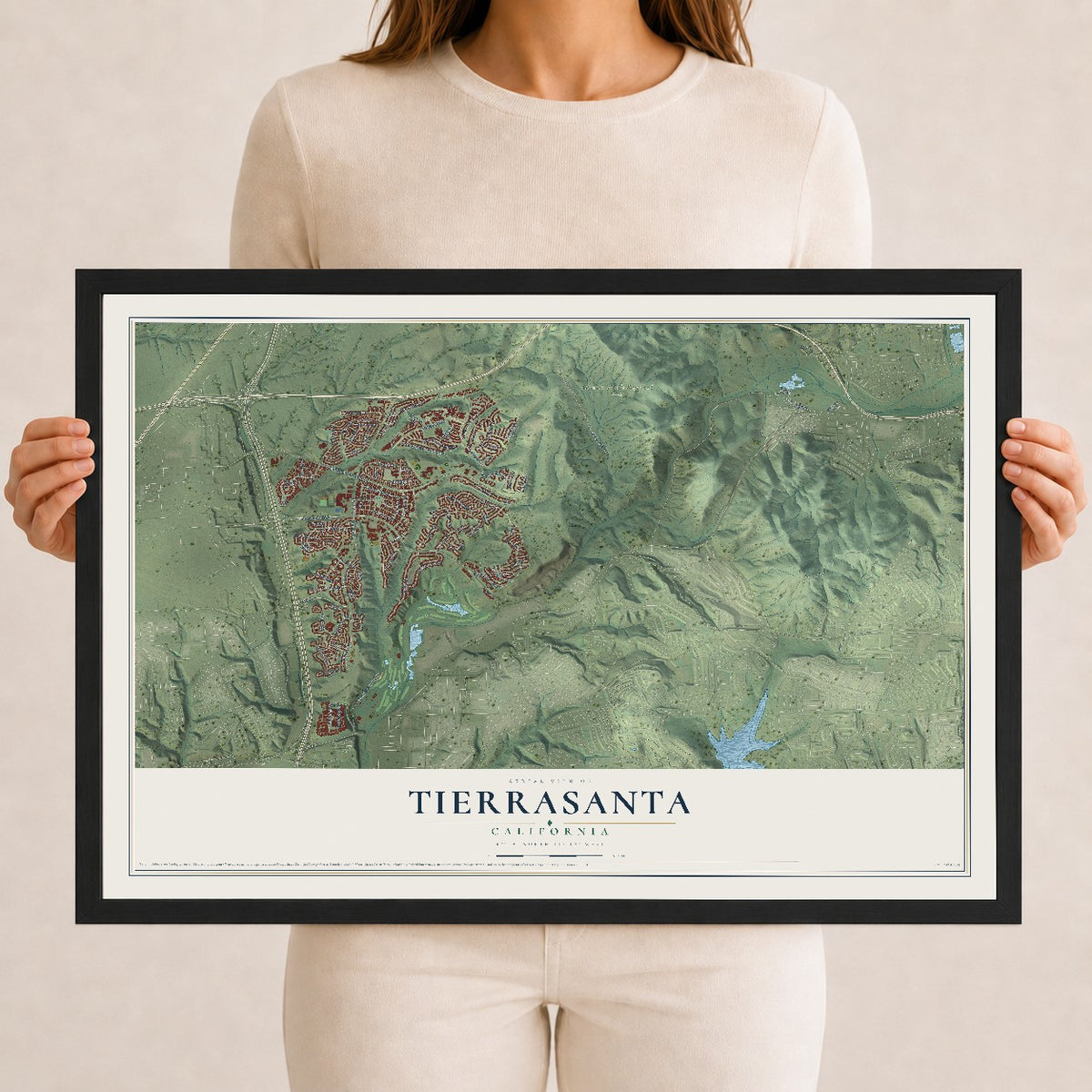Map of Tierrasanta, California, 12 x 18 inch print in a black wood frame