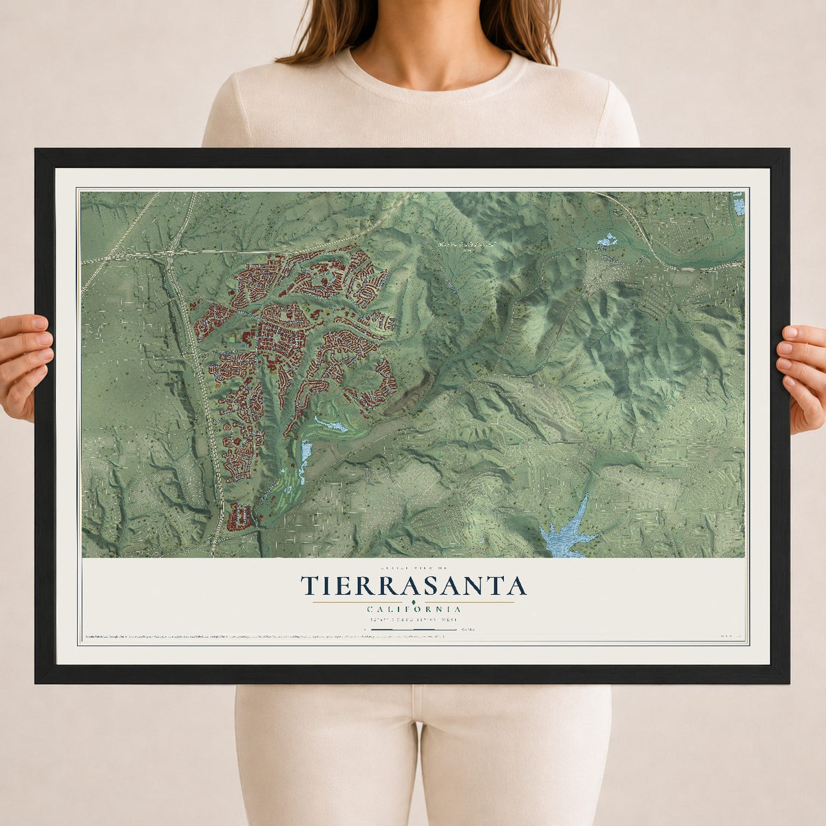 Map of Tierrasanta, California, 18 x 24 inch print in a black wood frame