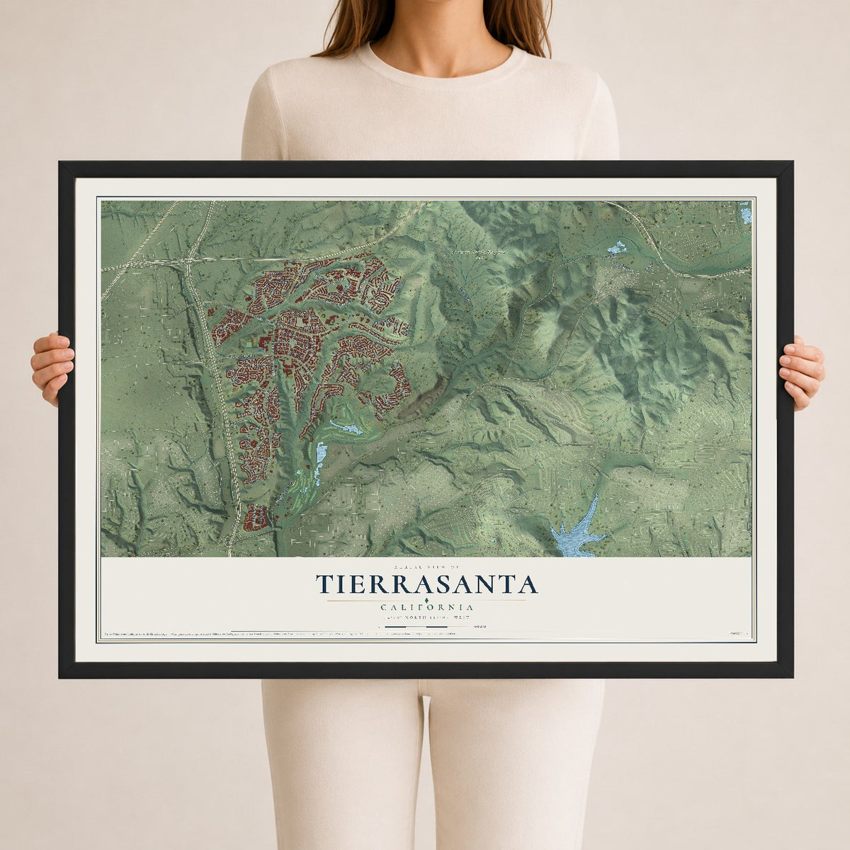 Map of Tierrasanta, California, 24 x 36 inch print in a black wood frame