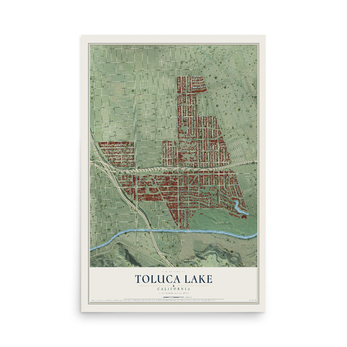 Map of Toluca Lake, California, 12 x 18 inch unframed archival matte print