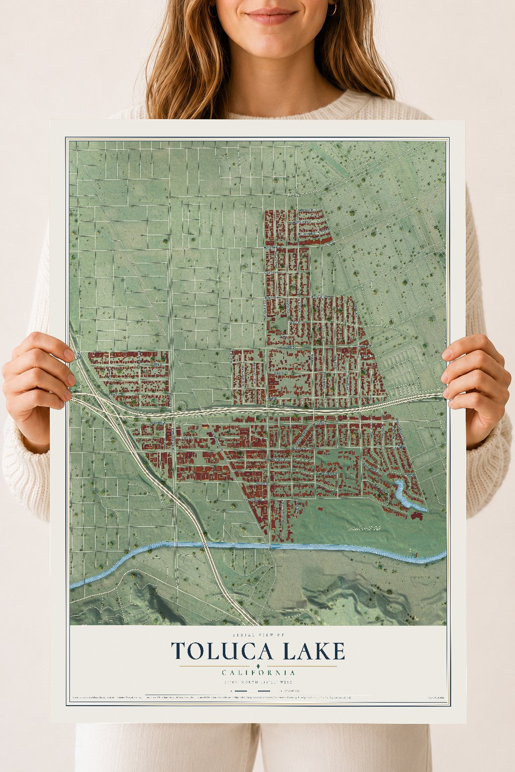Map of Toluca Lake, California, 18 x 24 inch unframed archival matte print