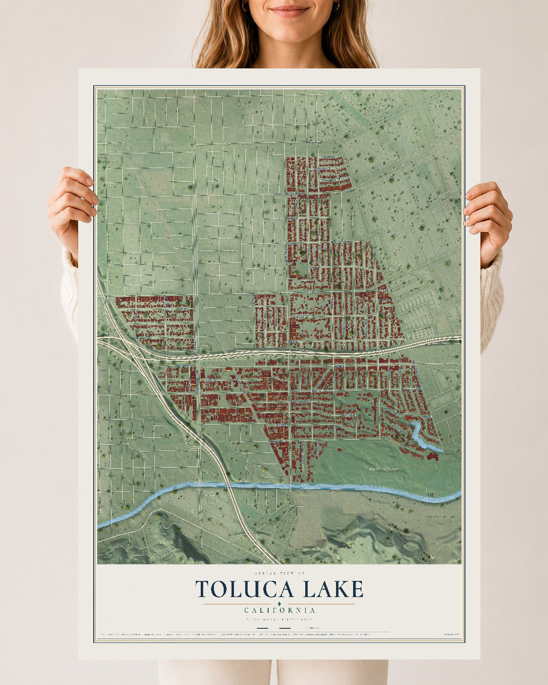 Map of Toluca Lake, California, 24 x 36 inch unframed archival matte print