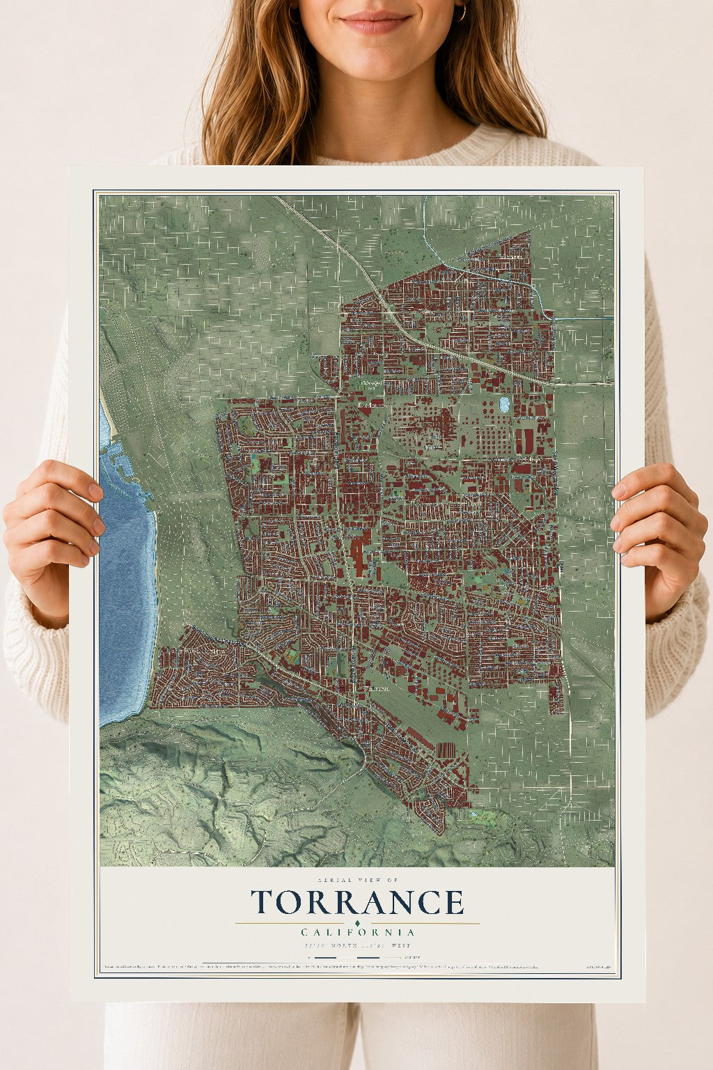 Map of Torrance, California, 18 x 24 inch unframed archival matte print