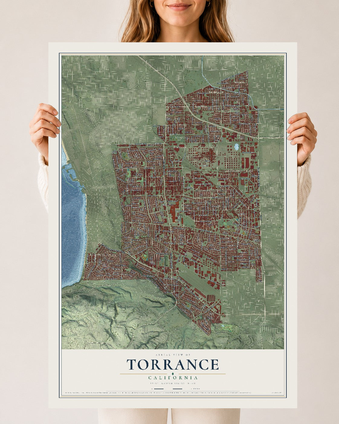 Map of Torrance, California, 24 x 36 inch unframed archival matte print