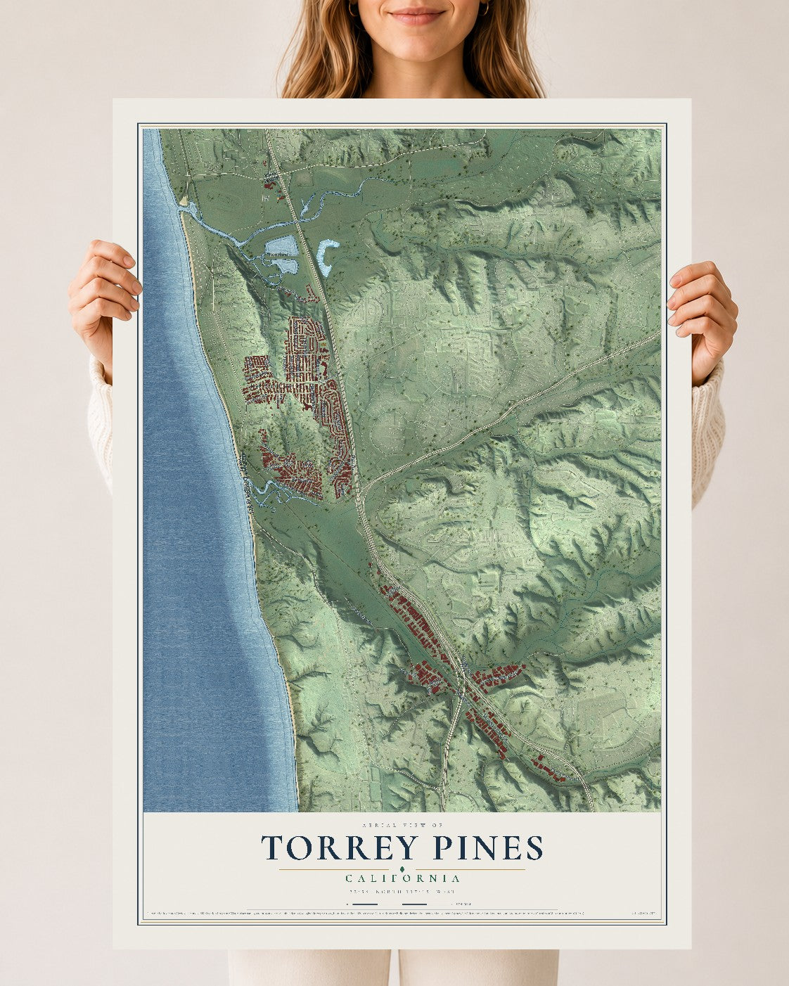 Map of Torrey Pines, California, 24 x 36 inch unframed archival matte print