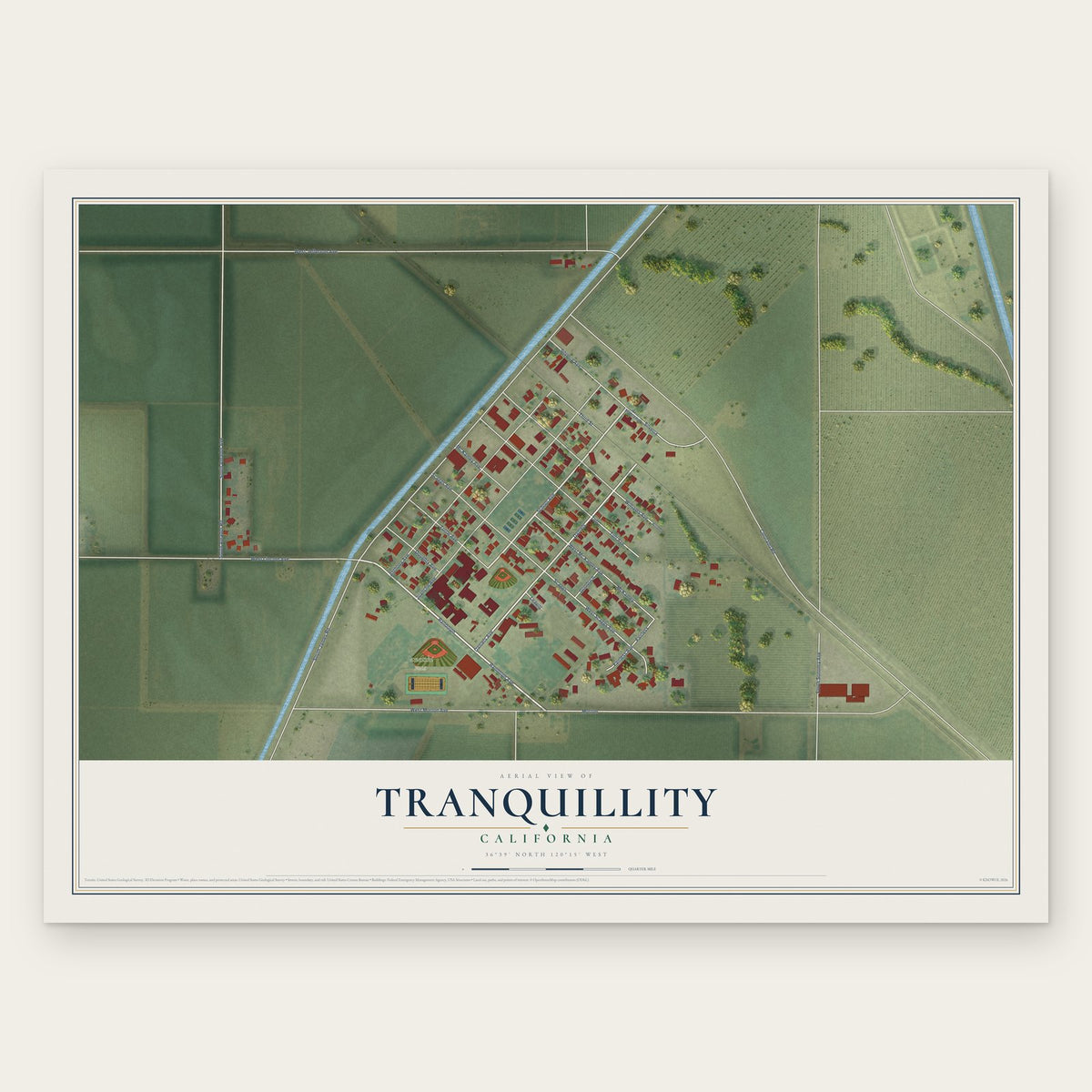 Tranquillity, California map print, the full design
