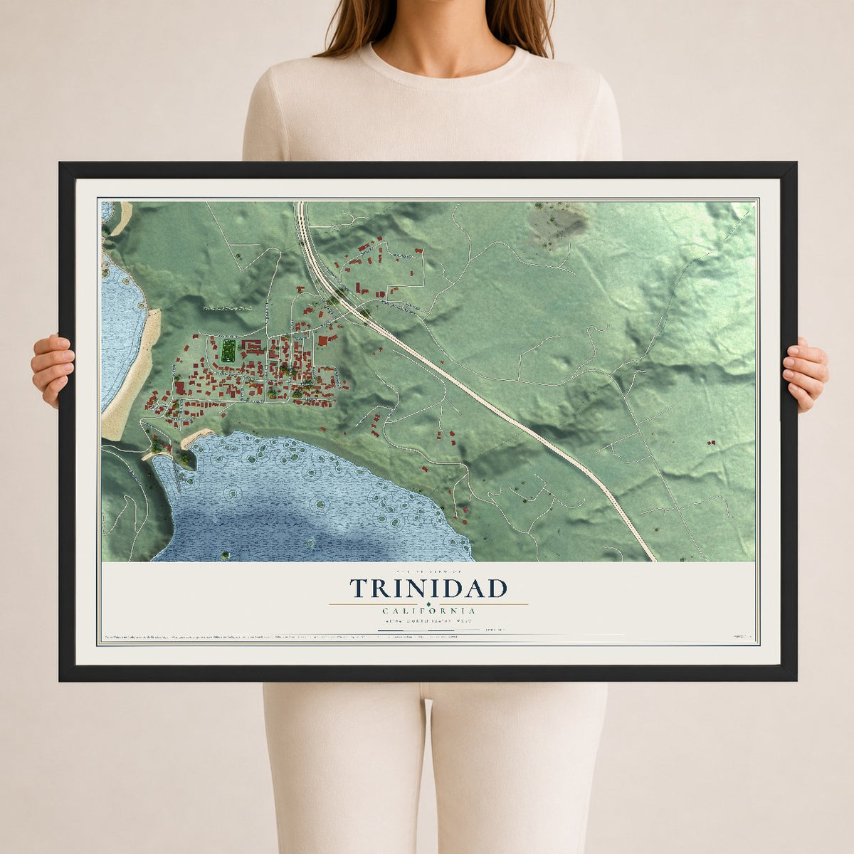 Map of Trinidad, California, 24 x 36 inch print in a black wood frame