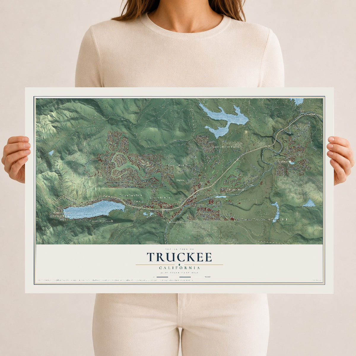 Map of Truckee, California, 12 x 18 inch unframed archival matte print