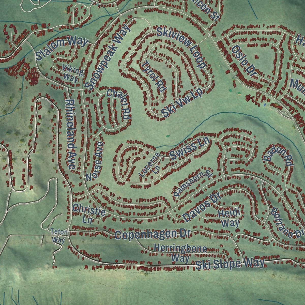 Close-up of the map of Truckee, California print showing street and building detail