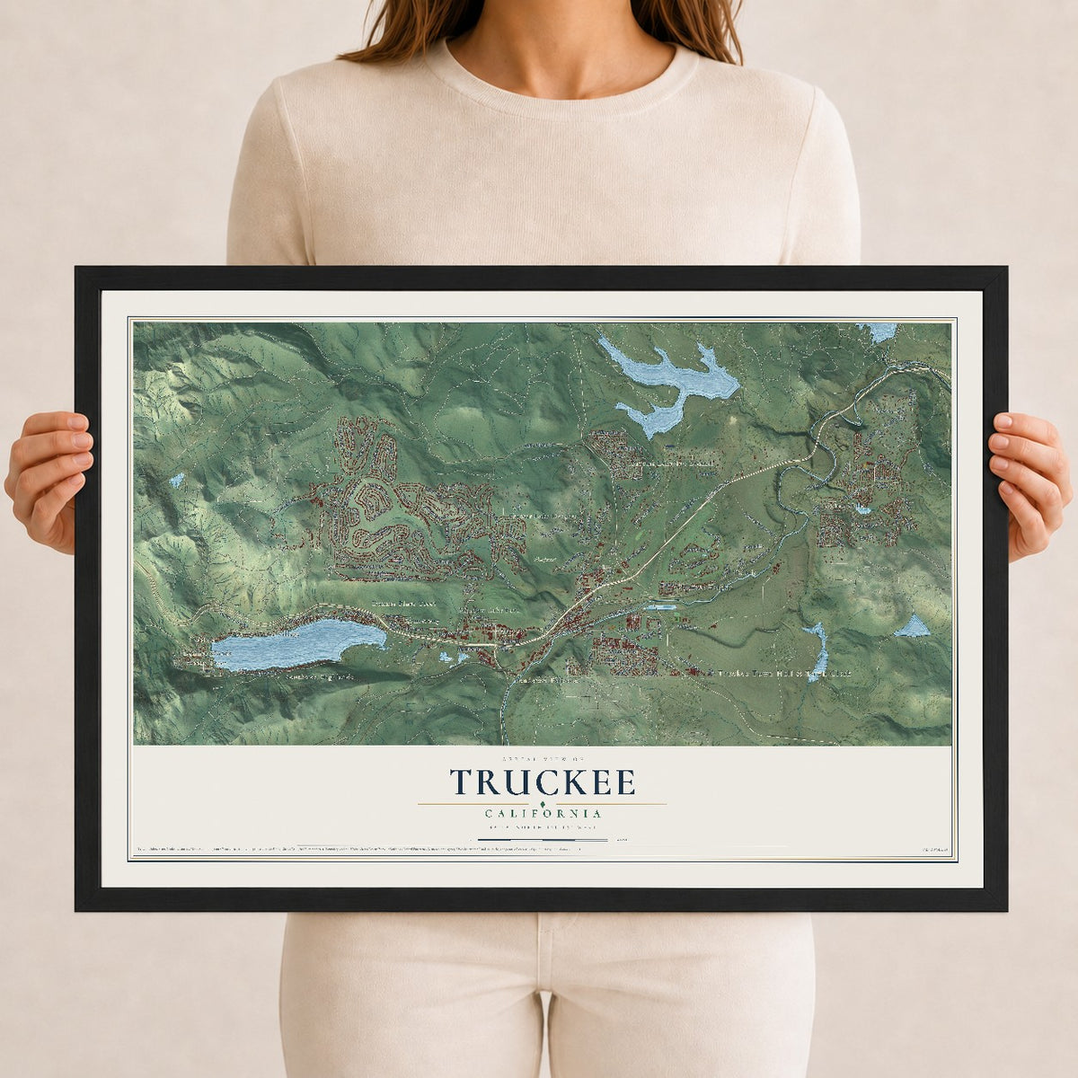 Map of Truckee, California, 12 x 18 inch print in a black wood frame