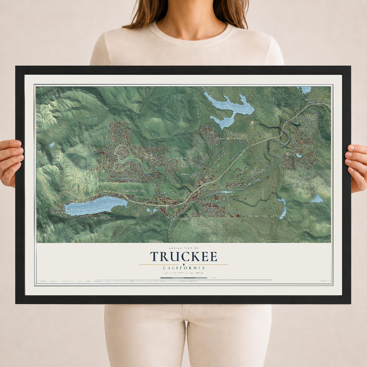 Map of Truckee, California, 18 x 24 inch print in a black wood frame