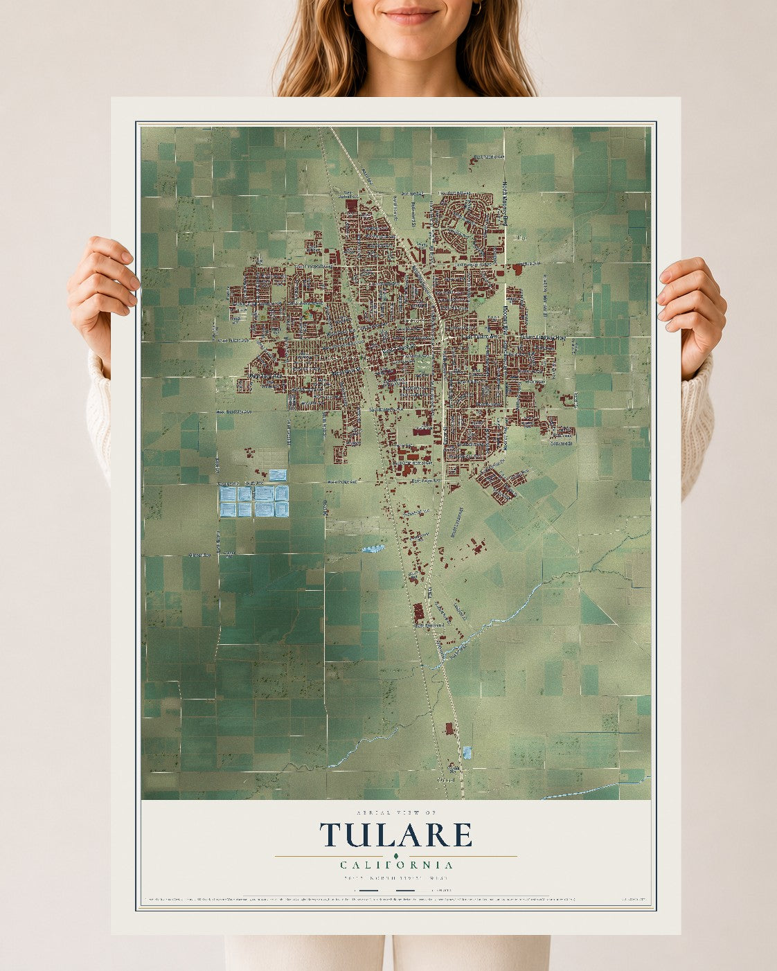 Map of Tulare, California, 24 x 36 inch unframed archival matte print