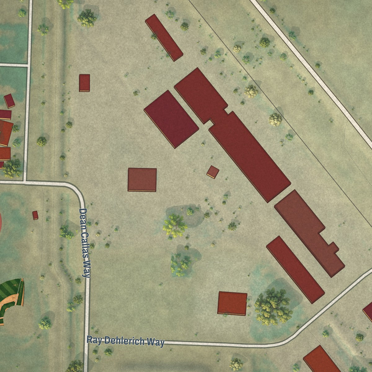 Second close-up of the map of Tulelake, California print showing more streets and buildings